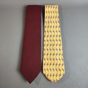Vintage Polo by Ralph Lauren Tie Lot/2 Yellow Geometric Handmade Silk & Burgundy